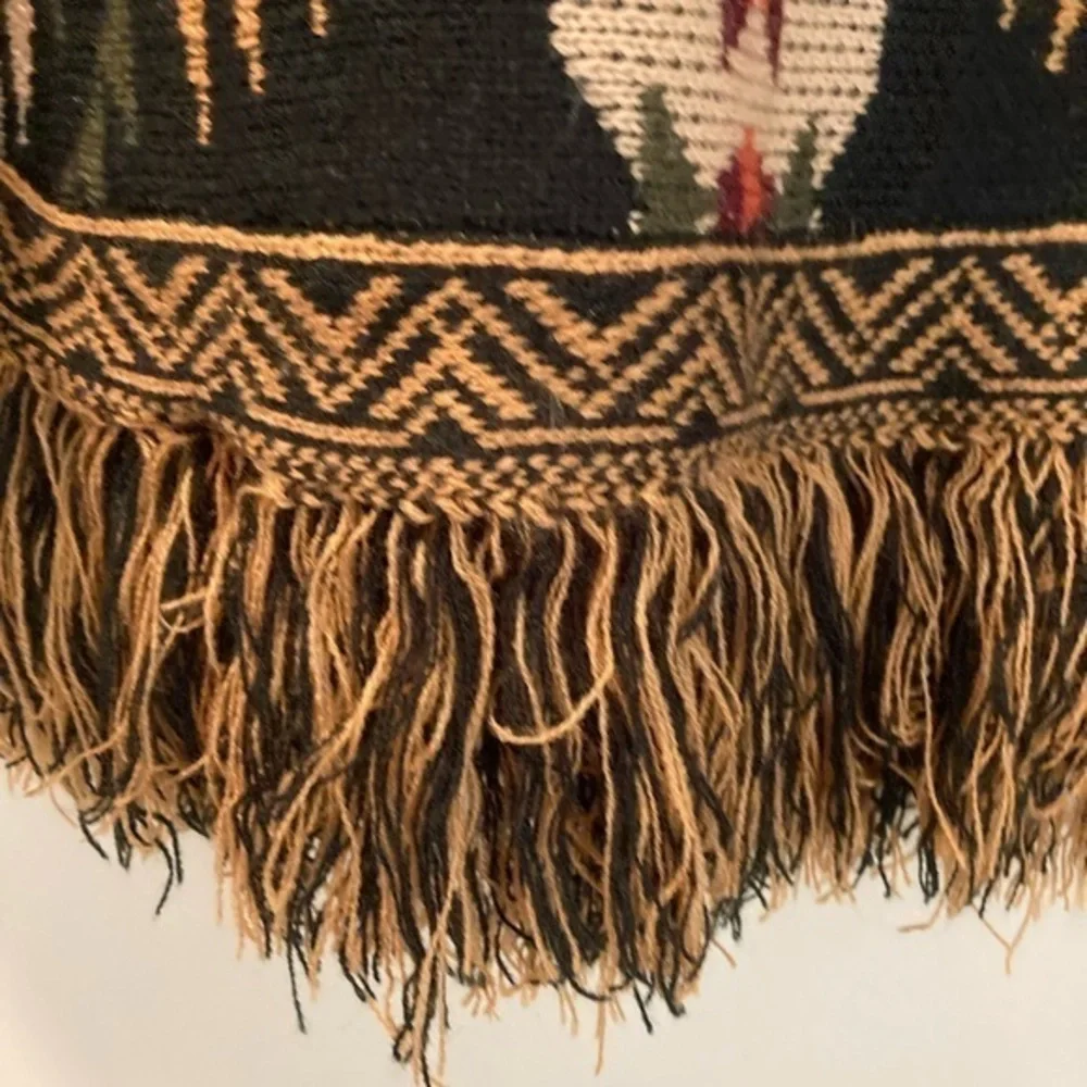 Cotton & Rye Outfitters Poncho Sweater Black Southwest Aztec Cape Sz L Fringe - Picture 10 of 10